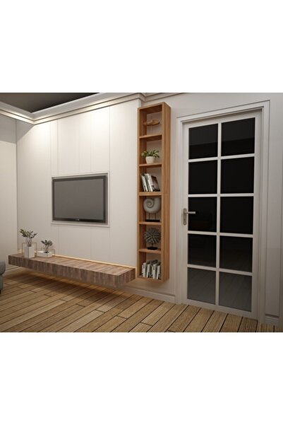 Dekormer Design Kitaplık Kahve Dikey Ikili Birleşik Duvar Rafı Takım