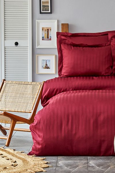 Karaca Home Charm Bold Claret Red 100% Cotton Single Duvet Cover Set