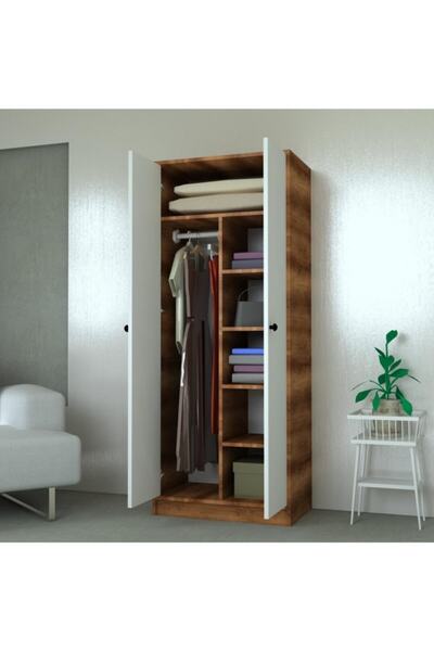 MOBİLİQUE Vegas Gardrop Askılı Ve Raflı No:4 Ceviz Beyaz