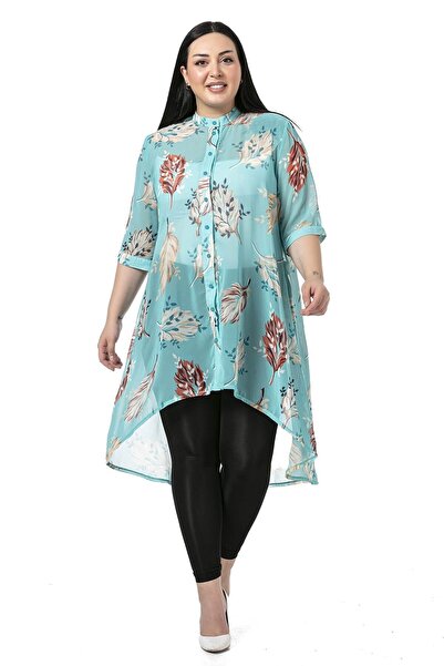 DISENTIS MODEST Πουκάμισο με μακρυμάνικο σιφόν μέντας πράσινο τουνίκ γιακά