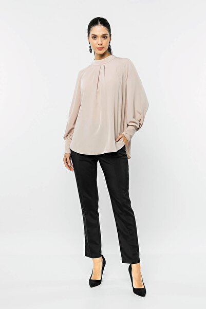 INVIDIA Balon Kollu Dik Yaka Bluz