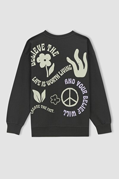DeFacto Boy's Oversize Fit Crew Neck Back Printed Sweatshirt
