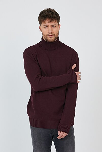Matte Helsinki Men's Turtleneck Claret Red Plain Knitwear Sweater