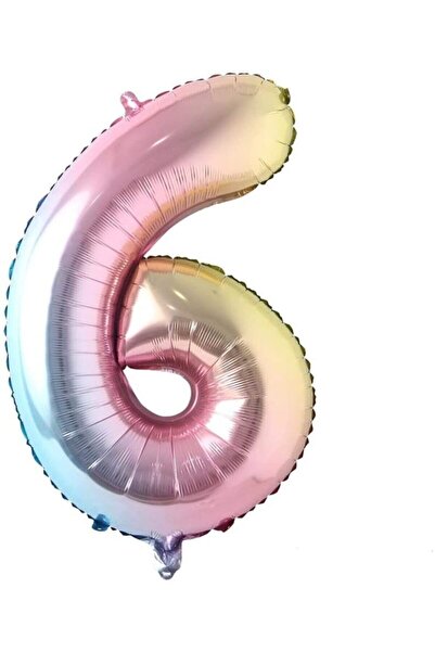 BİDOLUMUTLULUK Gökkuşağı Renk 6 Rakamı Folyo Balon 34 Inç 76 Cm
