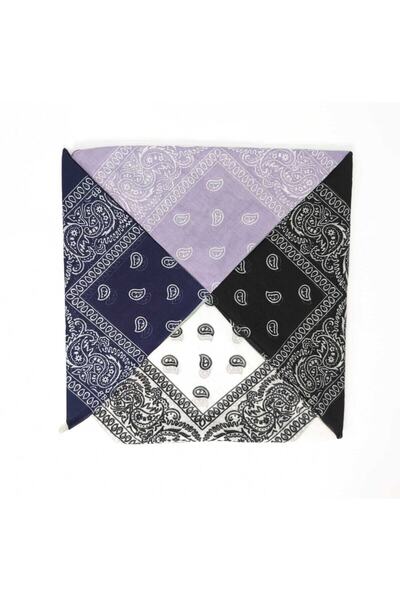 Fular Marketi Unisex 4 Adet Etnik Desenli Pamuk Bandana - Siyah Lacivert Lila Beyaz
