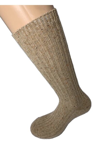 Bamuta Fitilli Dizaltı Çorap Nopeli Pamuk Iplik Bej Rengi