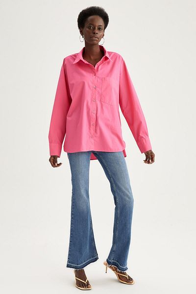 DeFacto Oversize Fit Βαμβακερό πουκάμισο Ποπλίνα Τούνικ με τσέπες
