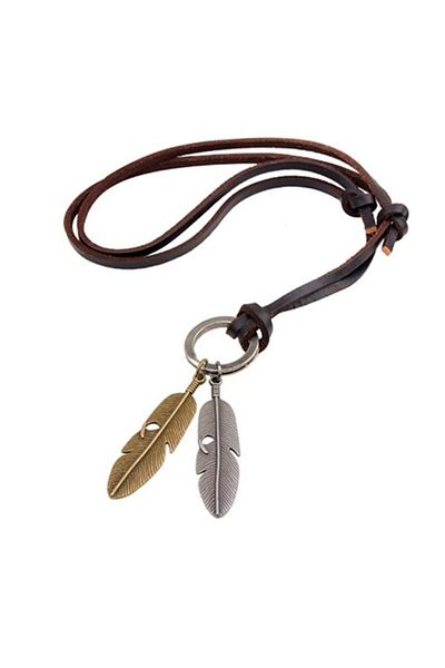 Chavin Devil Feather 2 Li Leather Men's Necklace By64