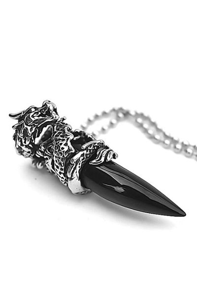 Chavin Dragon Black 75 cmLong Chain Men's Steel Necklace dm65sy