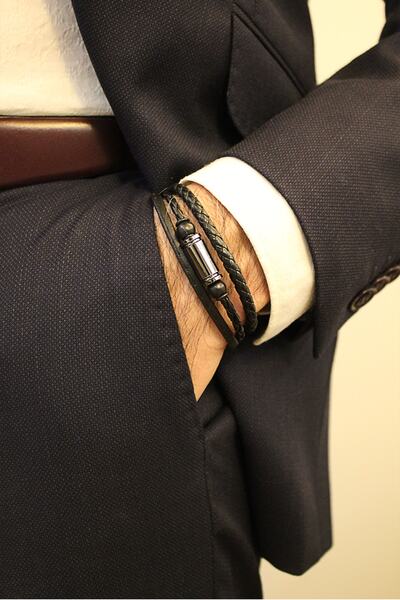 SEN'Z COLLECTİON Örgü Deri Mıknatıs Kilit Bileklik