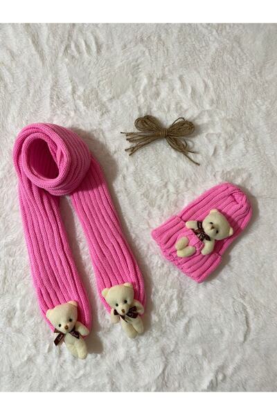 Portakal Bebek مجموعة قبعة وشاح تيدي بير