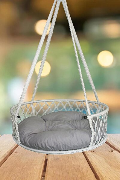 Genel Markalar Beyaz Gri Renkli Püsküllü 80'lik Minderli Davul Salıncak