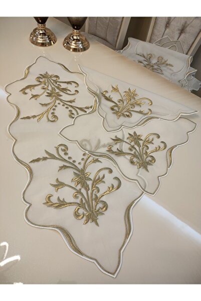 incisecrethome Gold Glitter Embroidered Special Paid Silk 3 Piece Room Set