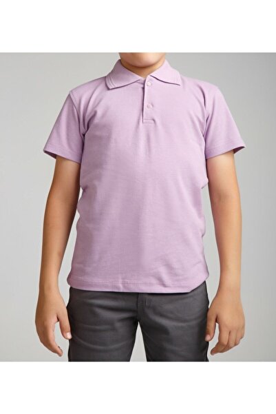 FATELLA Unisex Children's Polo Neck Short Sleeve Lilac School Combed Cotton T...