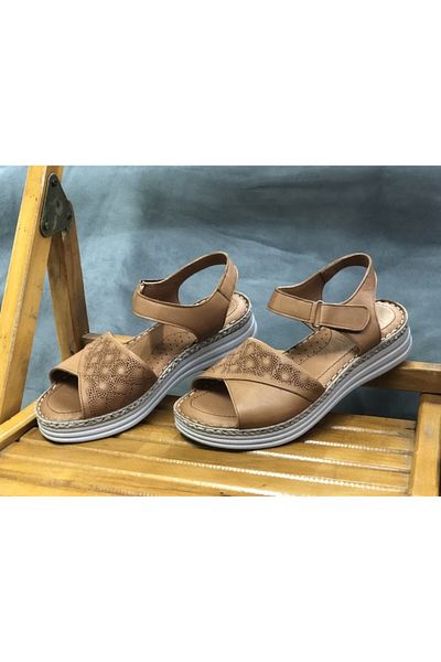 Clavi Women's Full Orthopedic Genuine Leather Padded Sole Velcro Sandals