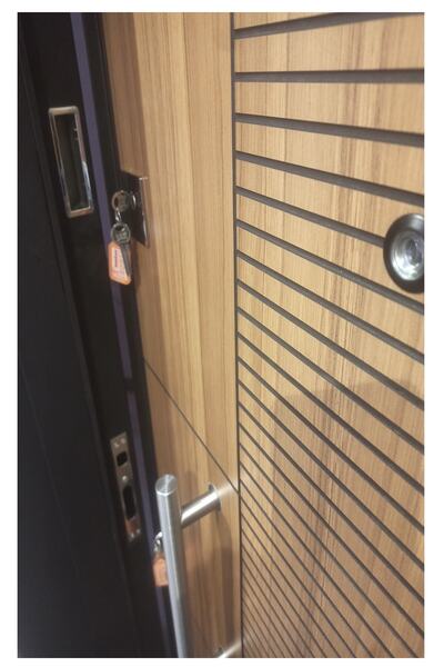 Tezdoor Çelik Kapı Siyah Çelik Kapı Çizgili Düz Model Daire Kapısı, Tırnaklı Sistem Sağ Açılım