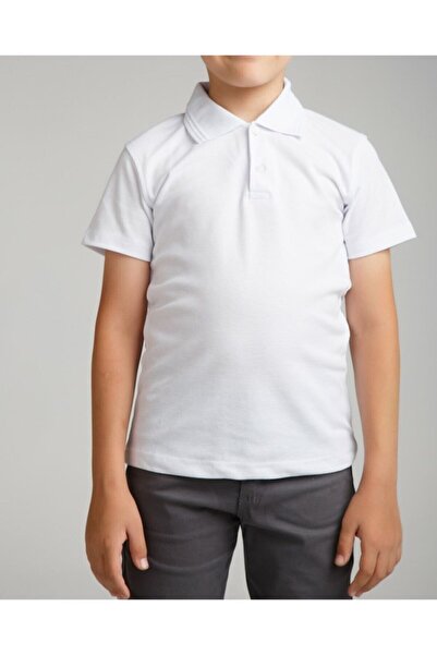 FATELLA Unisex Children's Polo Neck Short Sleeve White School Combed Cotton T...