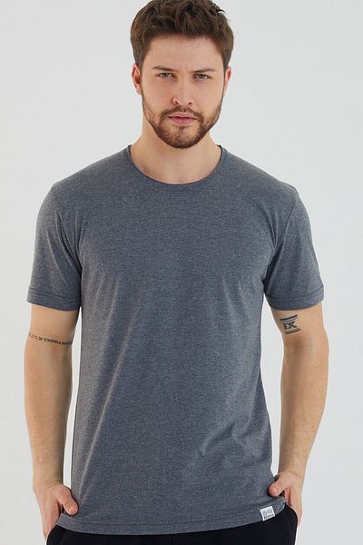 AMAZING CRASH Anthracite Basic Men's Crew Neck Slim Fit Short Sleeve T-shirt