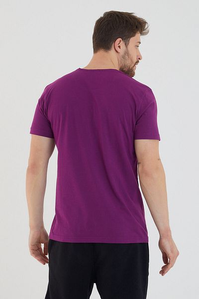 AMAZING CRASH Ανδρικό μπλουζάκι με κοντό μανίκι Fuchsia Basic Crew Neck Slim Fit