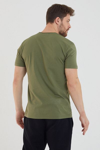 AMAZING CRASH Ανδρικό μπλουζάκι με κοντό μανίκι Khaki Basic Crew Neck Slim Fit