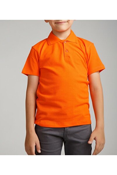 FATELLA Orange Unisex Kids Polo Collar School Combed Cotton T-Shirt - Short S...