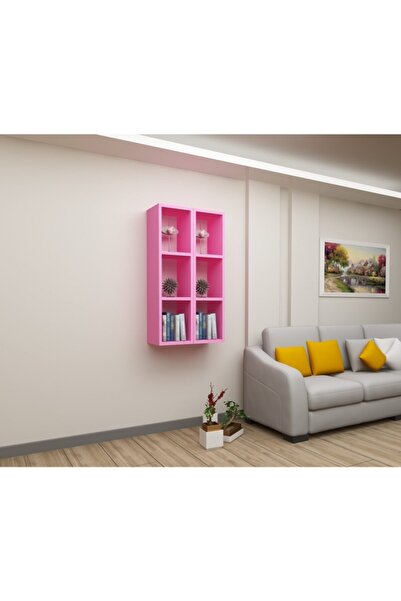 Dekormer Design Kitaplık Pembe Duvar Rafı İkili Takım
