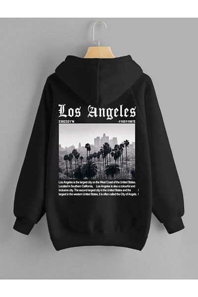 DEEPSENCE Men's Hooded Sweatshirt Losaangelas Back Print Black