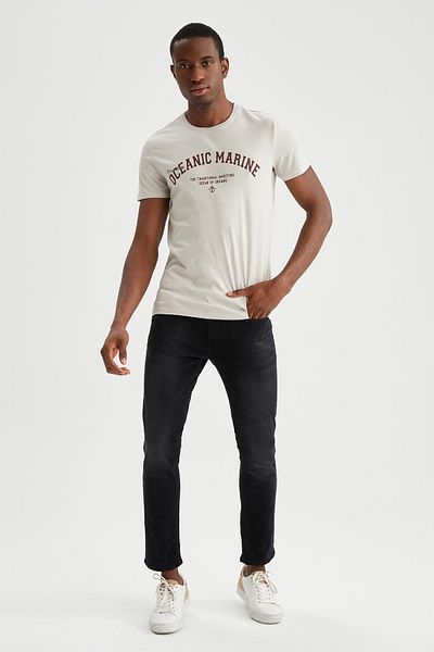 DeFacto Μπλουζάκι Slim Fit Crew Neck με στάμπα 100% βαμβάκι