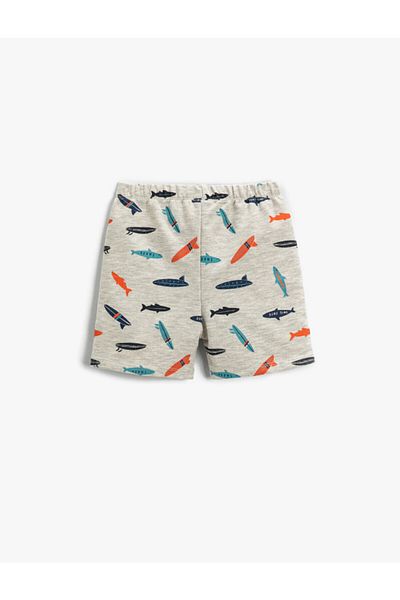 Koton Boy's Shark Printed Shorts with Lace Waist