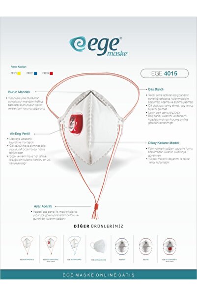 EGE MASKE Ege 4015 V Ffp3 Nr N99 Ventinli Maske 50'li