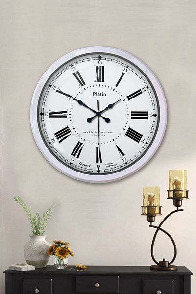 Kasva Concept Gift Decorative 52 cm White Metal Roman Numeral Wall Clock