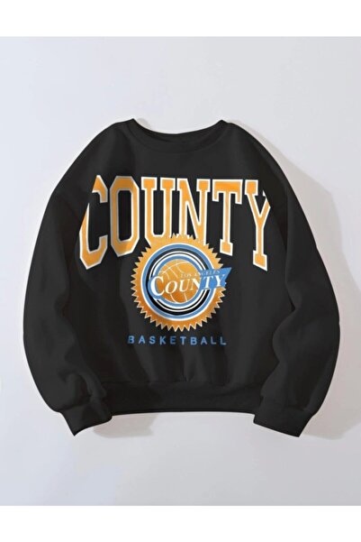 LOUİSA Hanorac oversize pentru damă, Black County, cu imprimeu de baschet