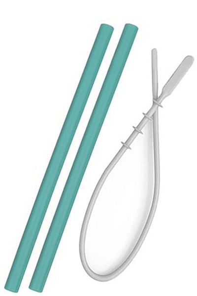 OiOi Set of 2 Green Silicone Baby Straws and Cleaning Brushes