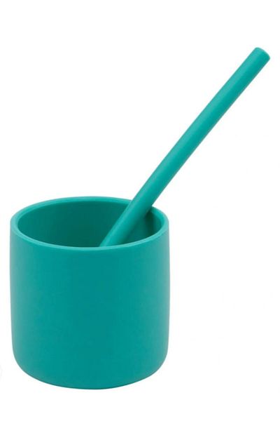 OiOi Set of 2 Green Silicone Baby Straws and Cleaning Brushes