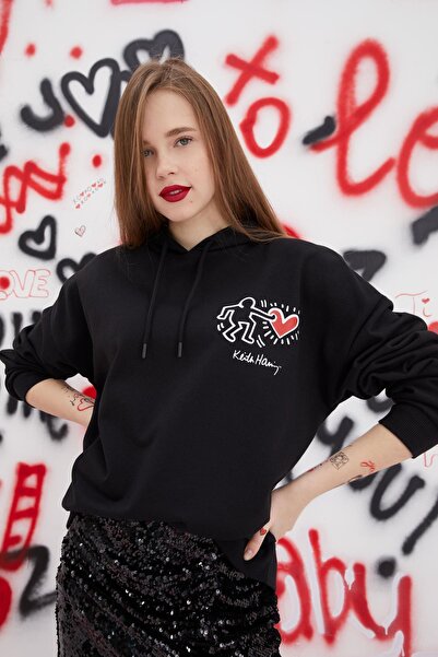 DeFacto Keith Haring Oversize Fit Kapüşonlu Sweatshirt