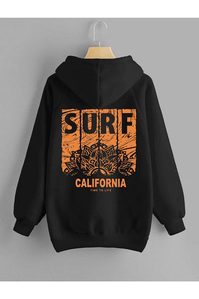 DEEPSENCE Men's Hooded Sweatshirt SurfCalifornia Back Print Black