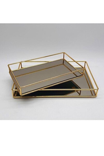 Genel Markalar 2 Li Metal Tel Dikdörtgen Aynalı Tepsi Silver/gümüş /gold