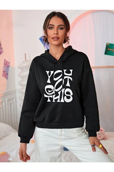 Deocept Ai imprimat unisex negru supradimensionat hanorac cu glugă