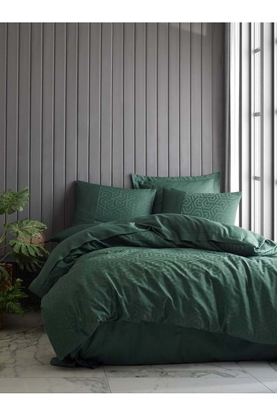 Cotton Box Σετ Παπλωματοθήκη Hexa Green Satin - Double Jacquard Emh