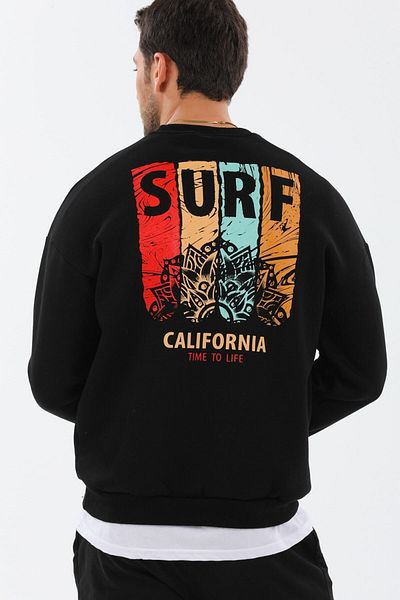 Cata Black Unisex Full Oversize Printed 3 Thread Ribbed Sweatshirt