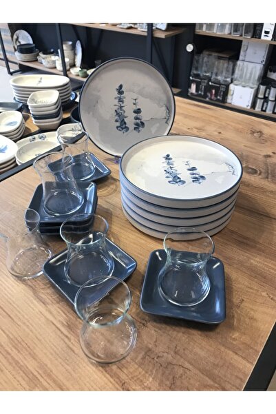 Keramika 18 Parça Stackable Blue Magic Pasta Seti Tek Dal