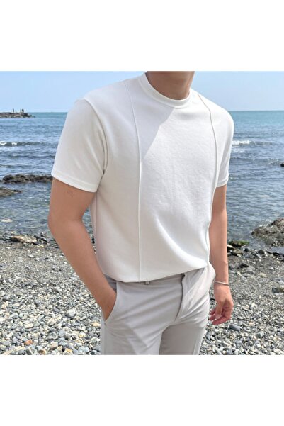 COOL TARZ Біла чоловіча футболка з круглим вирізом з 2 смугастими ормами