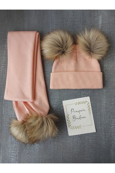pempem bandana Baby Girl Powder Knitwear Scarf Beanie Set