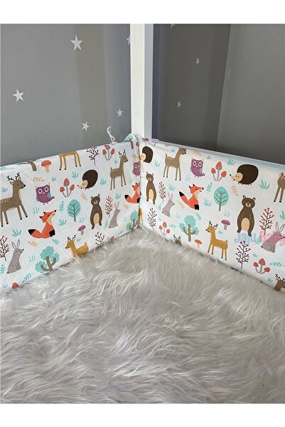 Jaju Baby سرير أطفال بنمط الغابة مقاس 70 × 140/ حاجز حماية حافة مونتيسوري مقا...