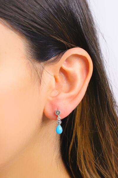 Midyat Nurtaş Gümüş Firuze ve Markazit Taşlı 925 Ayar Gümüş Küpe MNG201012432