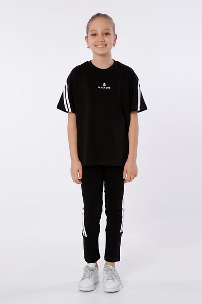 Black One Set de jambiere cu tricou cu decolteu cu imprimeu pentru fete