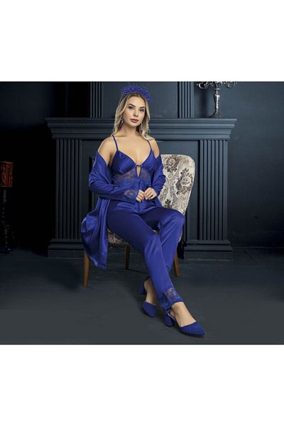 JENİKA Set de pijamale din satin din 3 piese pentru femei