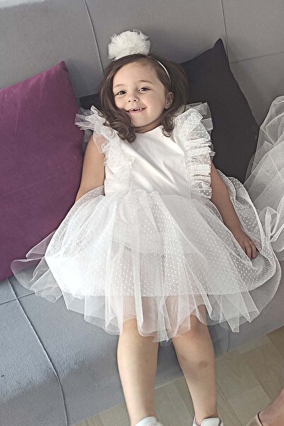 Shecco Babba White Tutu Dress Bandana Set 1-10 Years Birthday Dress