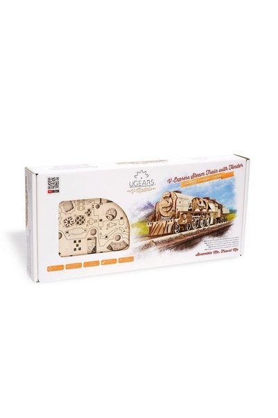 Ugears 3D пъзел, V-Express парен влак с тендер, Ugears, дървен, 538 части