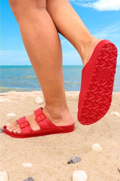 sepona Red Daily Use Beach Slippers Wet Floor Slippers Non-Slip Sole Slippers